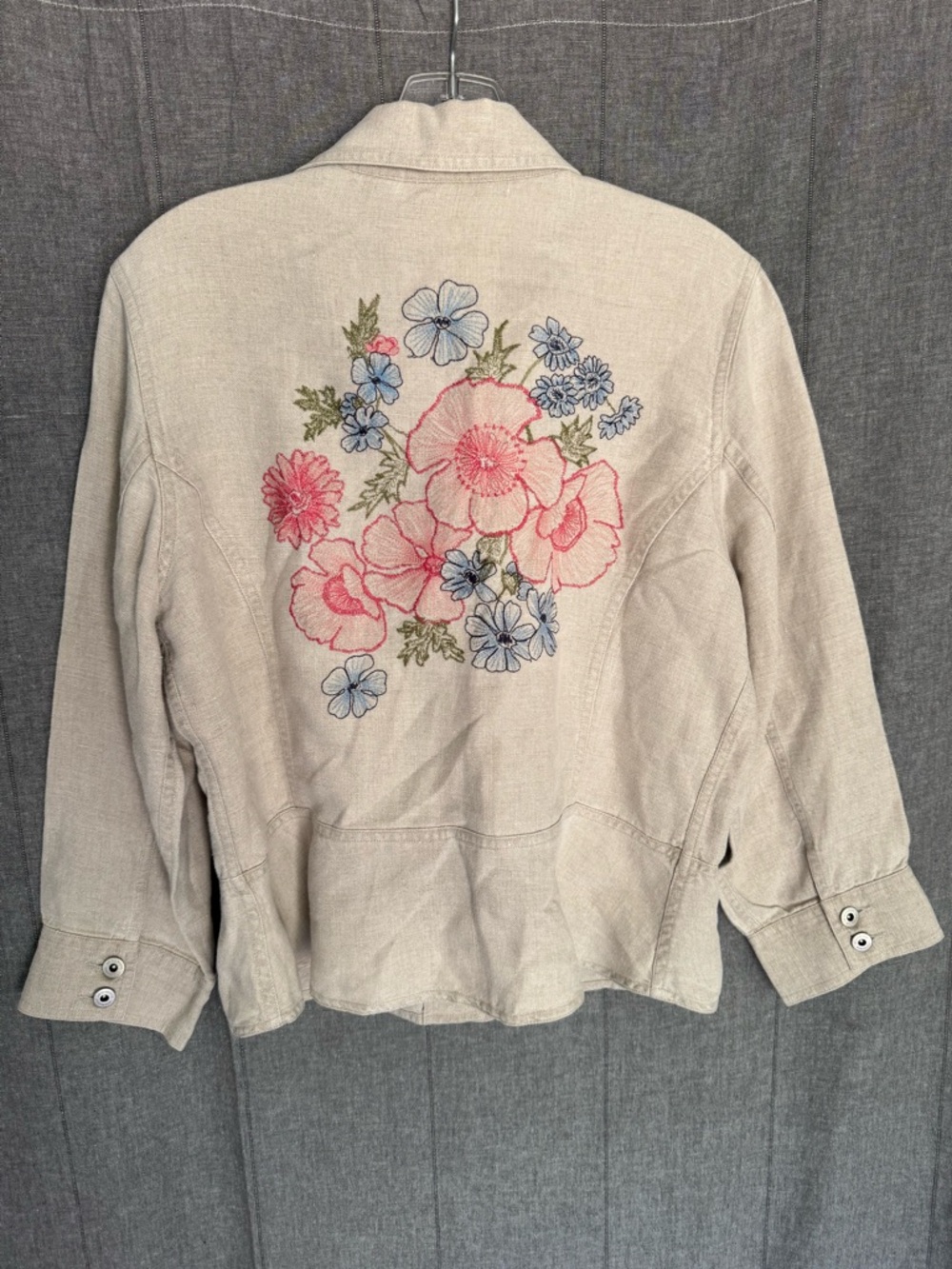 Floral Embroidered Linen Jacket Top Boho Corpcore Polished Versatile Beige Med